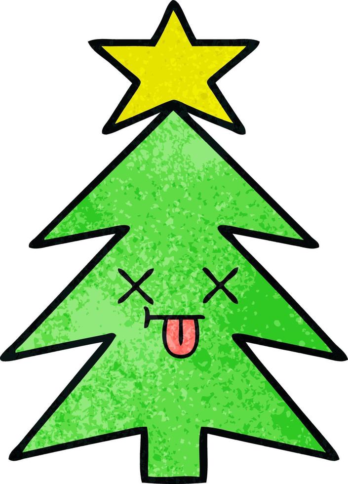 retro grunge texture cartoon christmas tree vector