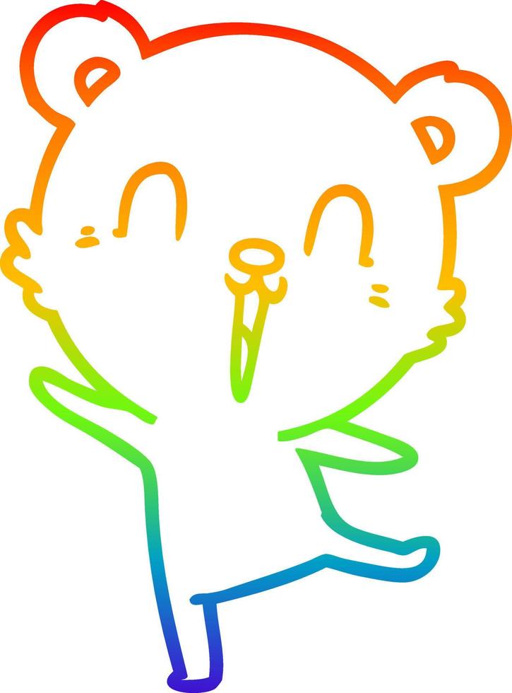 rainbow gradient line drawing happy cartoon polar bear dancing vector