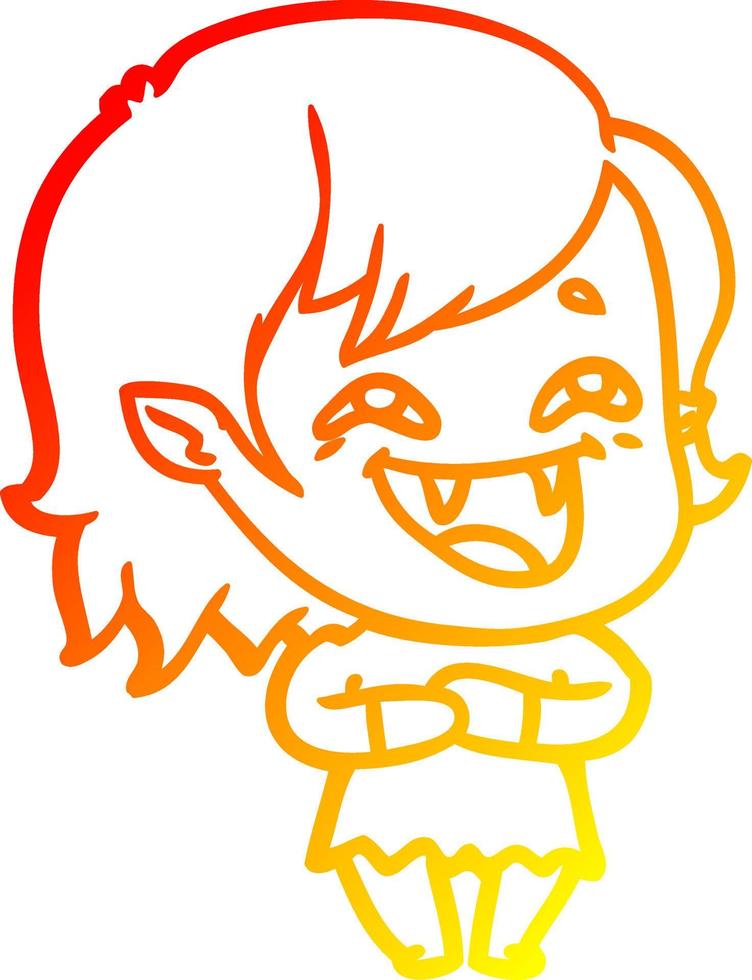 warm gradient line drawing cartoon laughing vampire girl vector