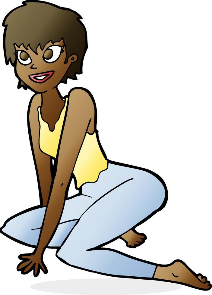 cartoon happy woman sitting on floor vector