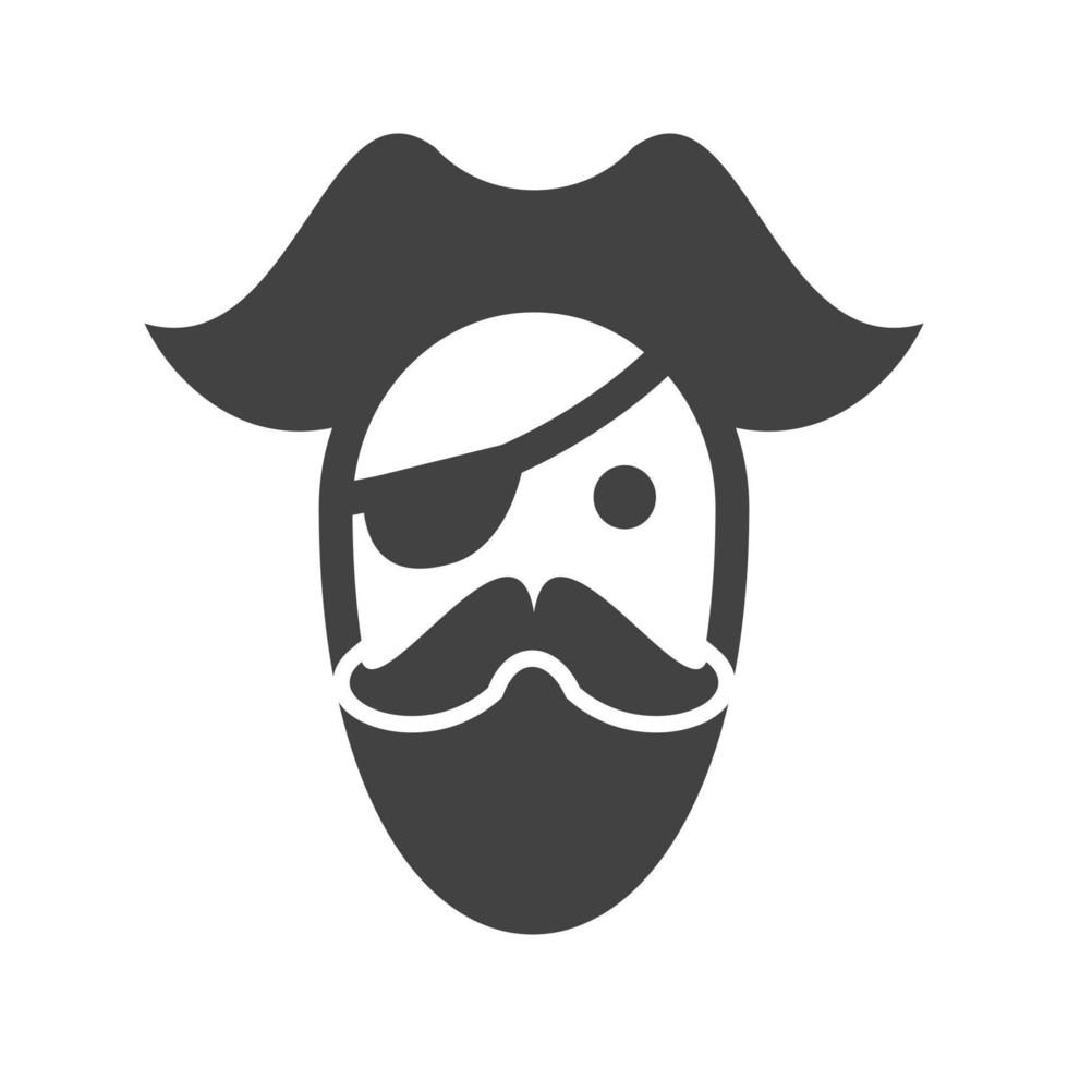 pirata en sombrero glifo icono negro vector