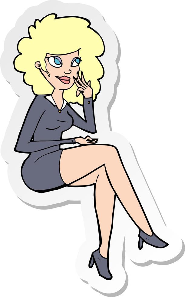 sticker of a cartoon office woman sitting vector
