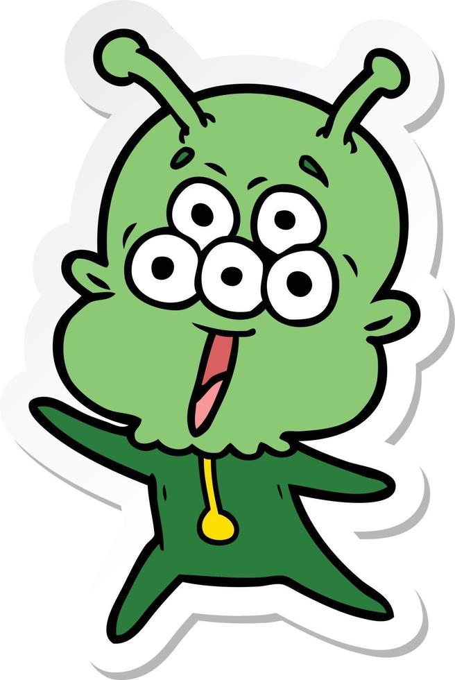 sticker of a happy cartoon alien vector