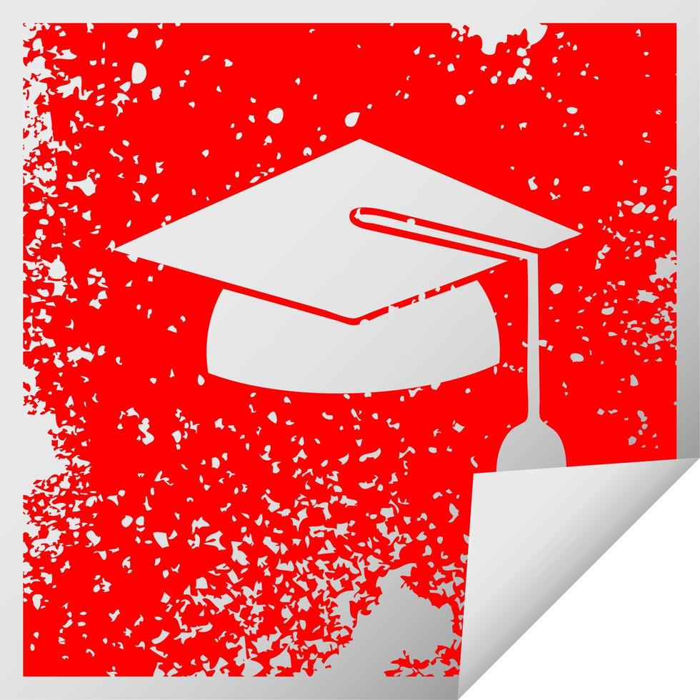 distressed square peeling sticker symbol graduation cap vector