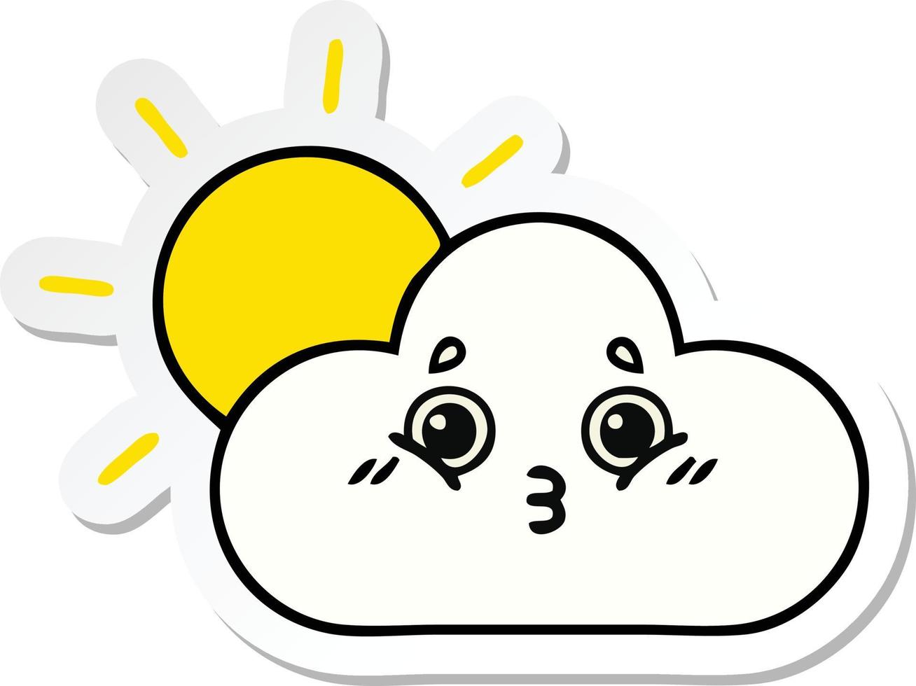 sticker of a cute cartoon sun and cloud vector