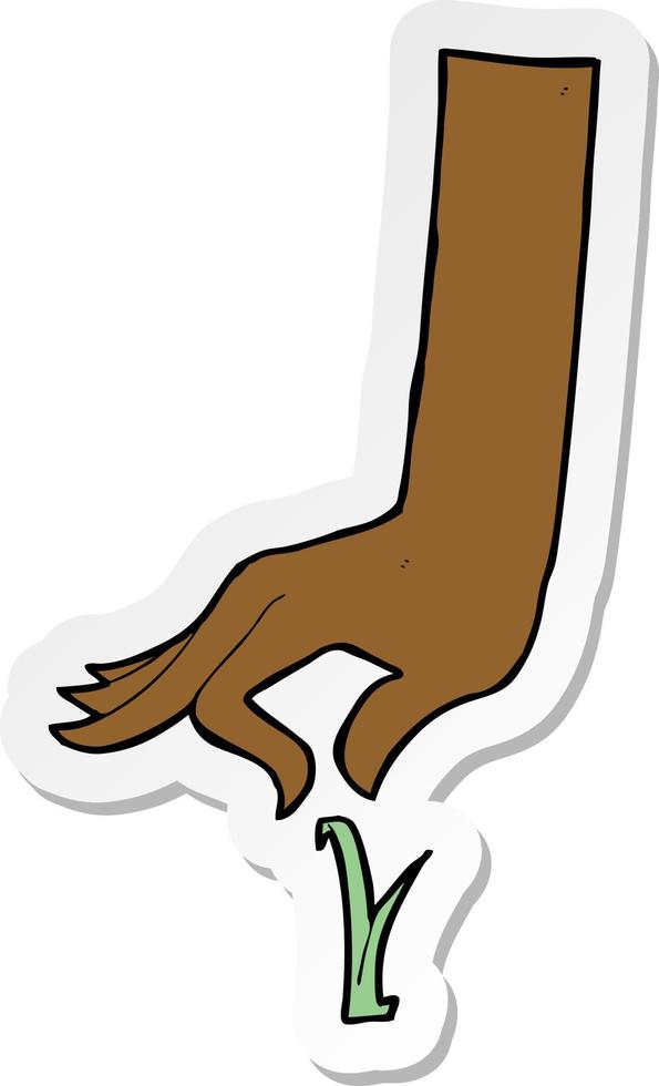 sticker of a cartoon hand picking blade of grass vector