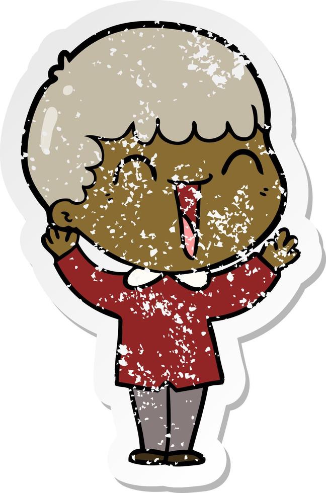 distressed sticker of a cartoon happy man vector