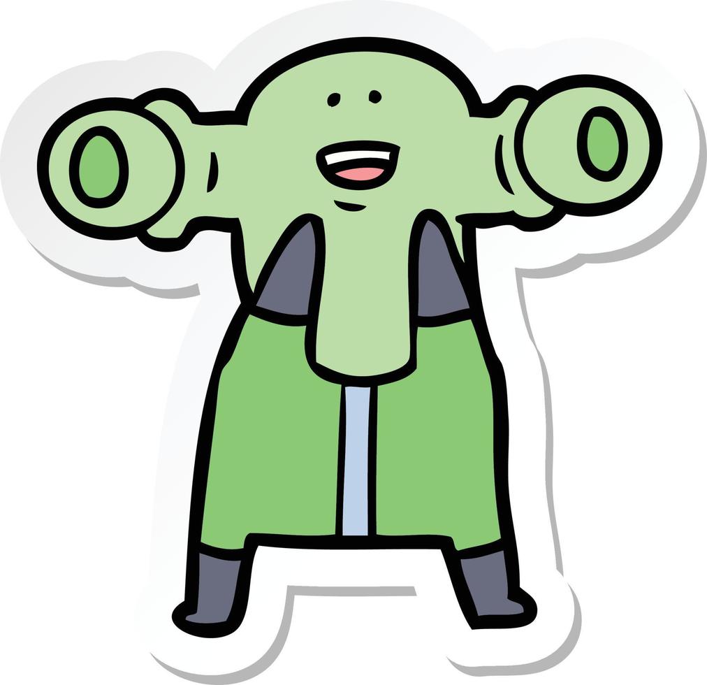 sticker of a friendly cartoon alien vector