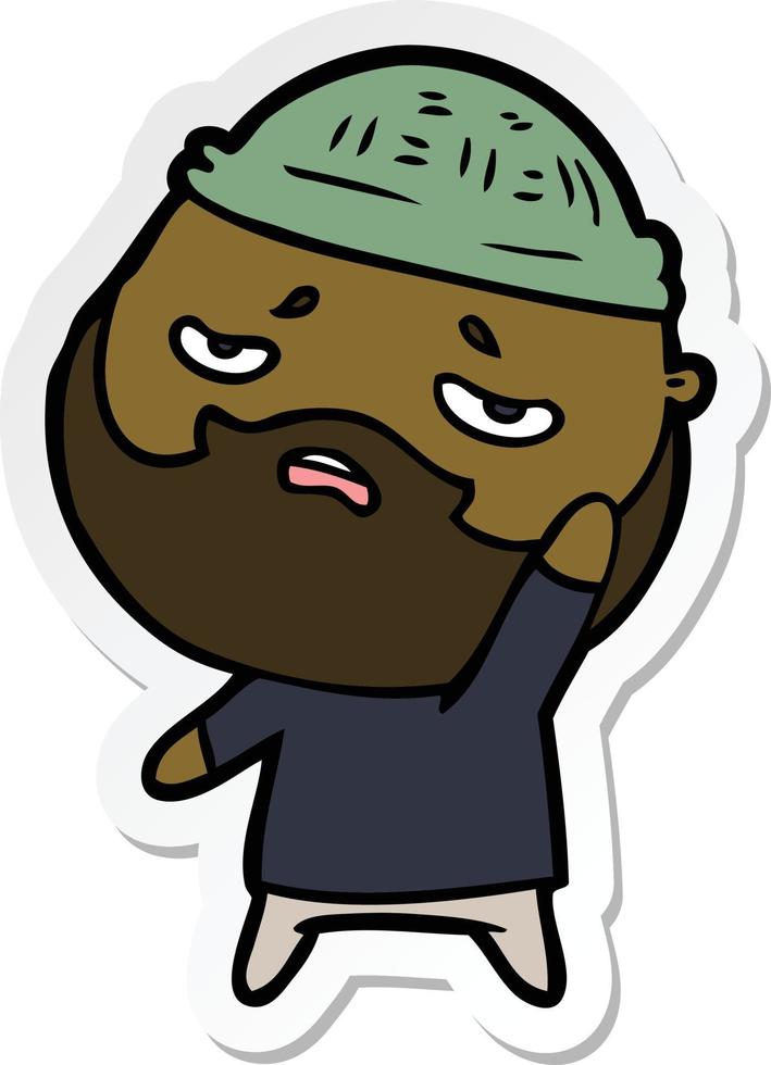 sticker of a cartoon worried man with beard vector