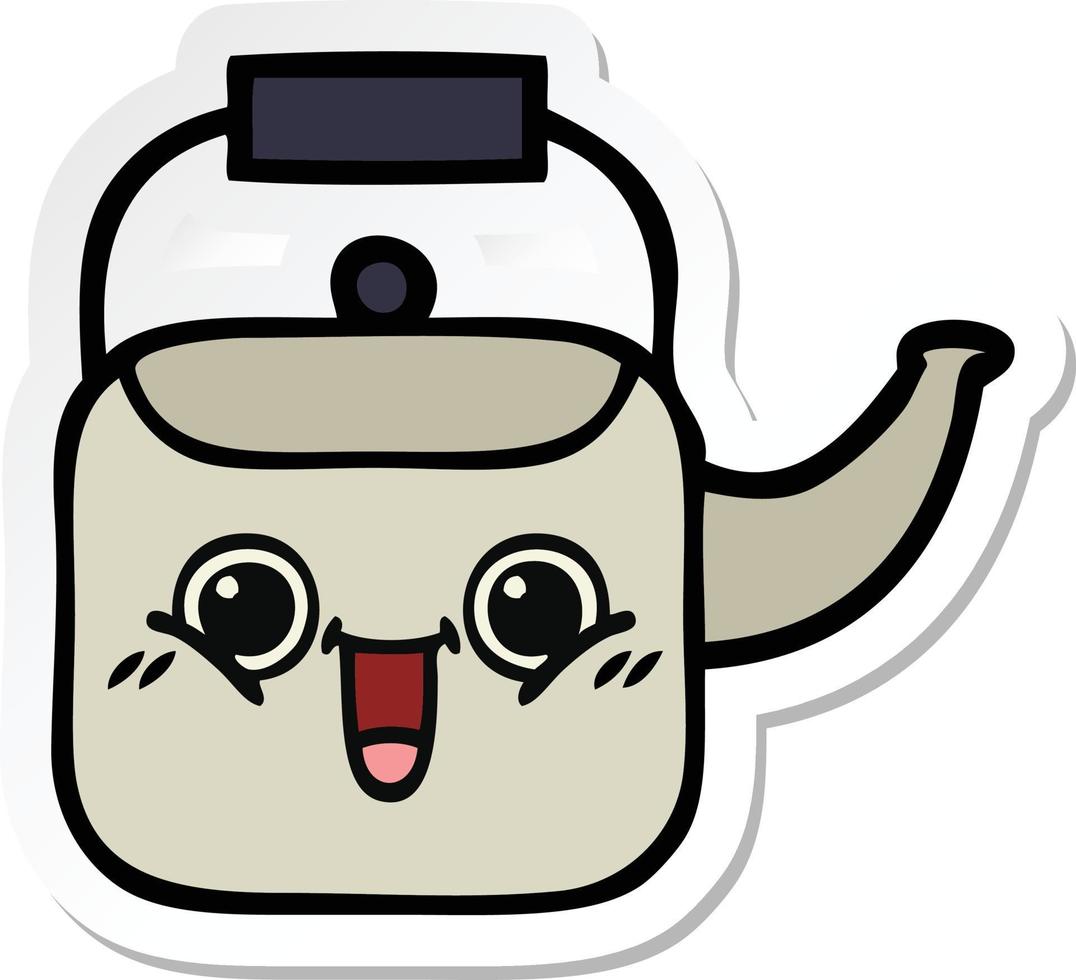 sticker of a cute cartoon kettle vector