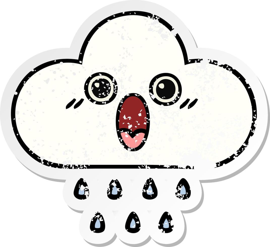 distressed sticker of a cute cartoon rain cloud vector