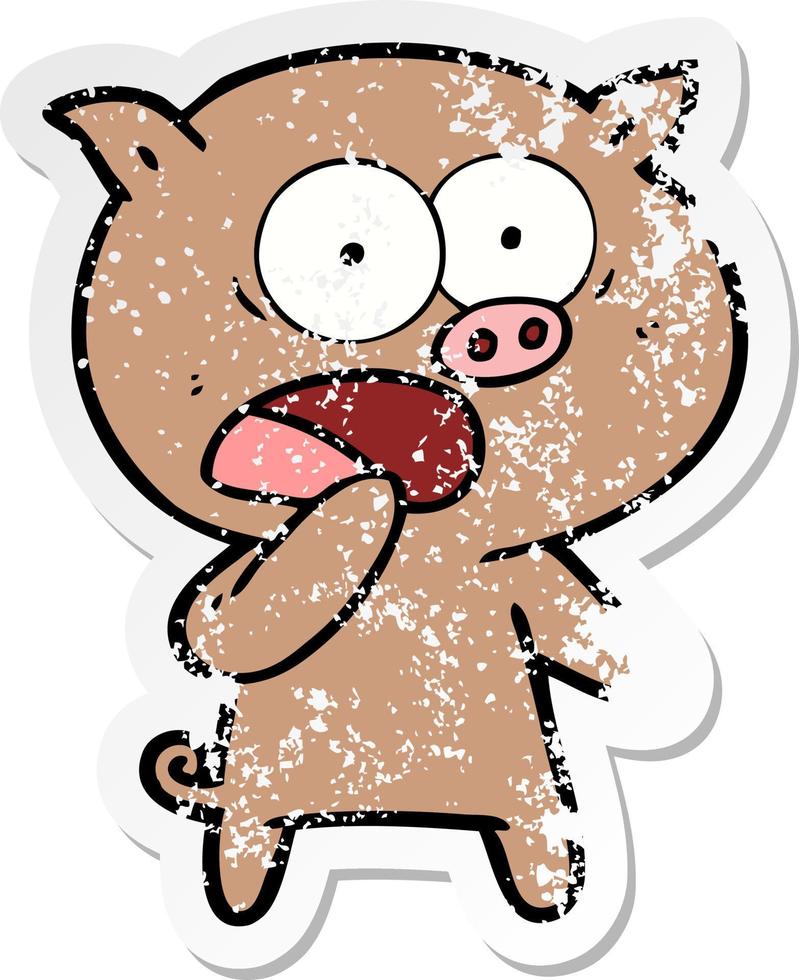 distressed sticker of a shocked pig cartoon vector