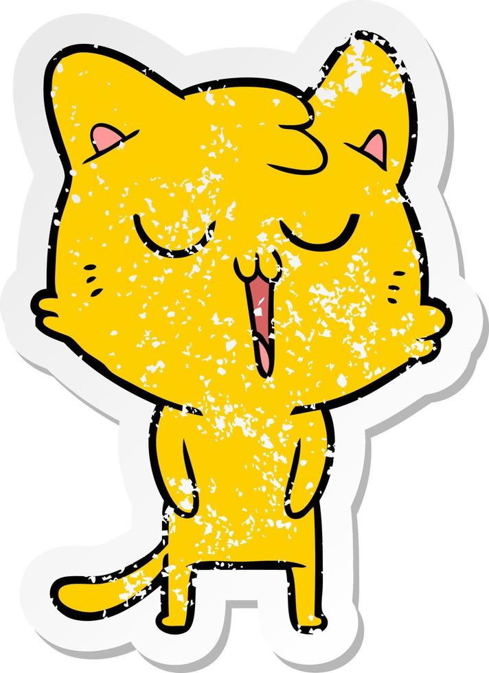 distressed sticker of a cartoon cat singing vector