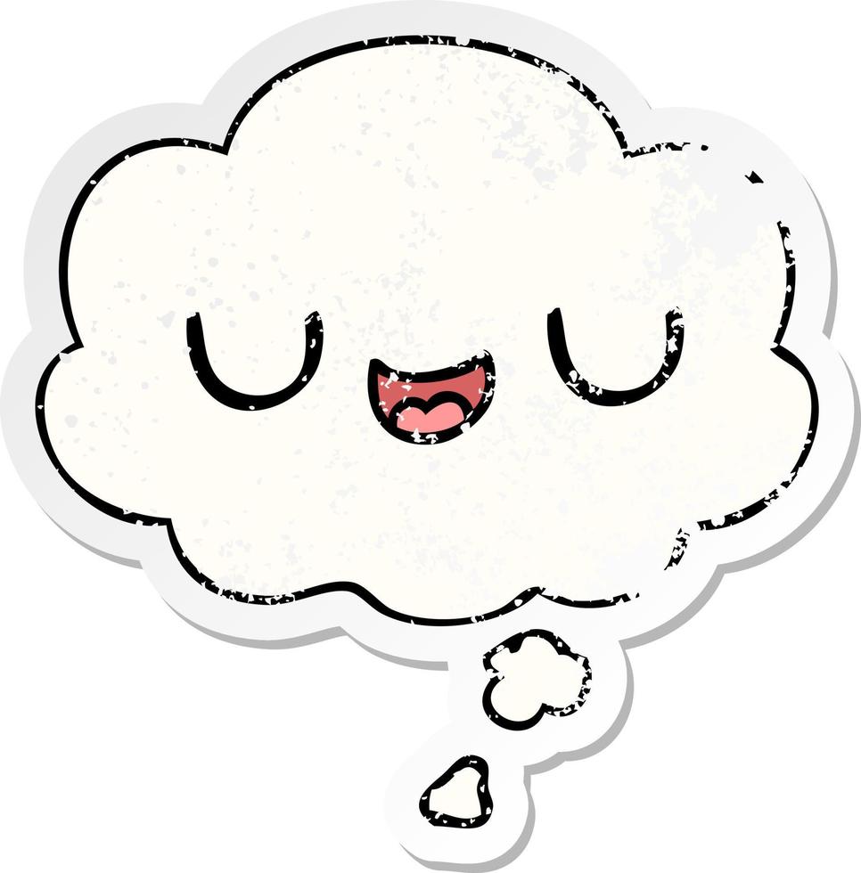 cute cartoon face and thought bubble as a distressed worn sticker vector