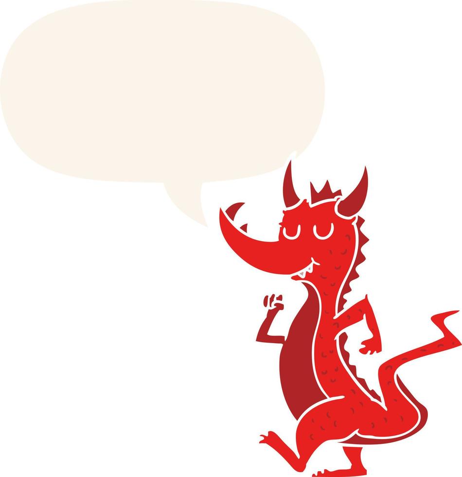 cartoon cute dragon and speech bubble in retro style vector