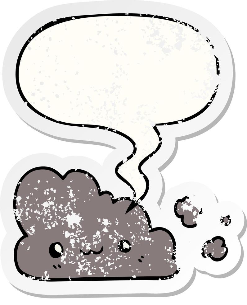 cute cartoon cloud and speech bubble distressed sticker vector