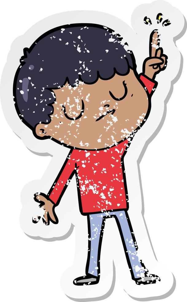 distressed sticker of a cartoon grumpy boy vector