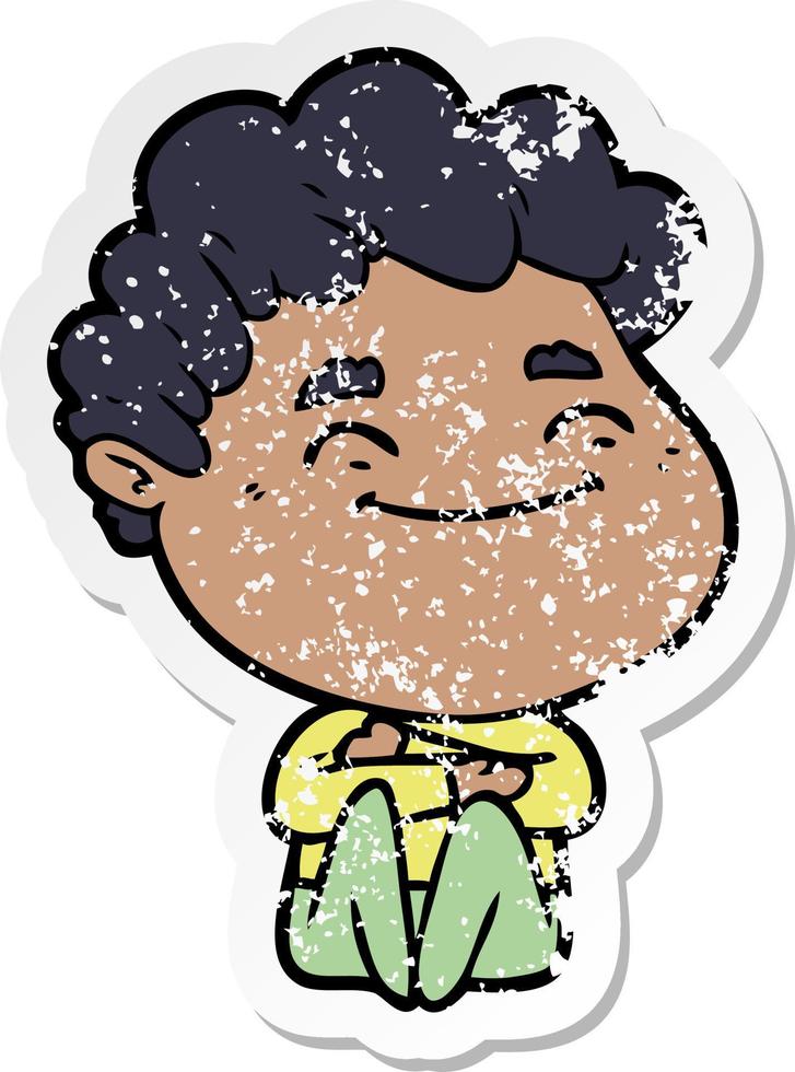 distressed sticker of a cartoon friendly man vector