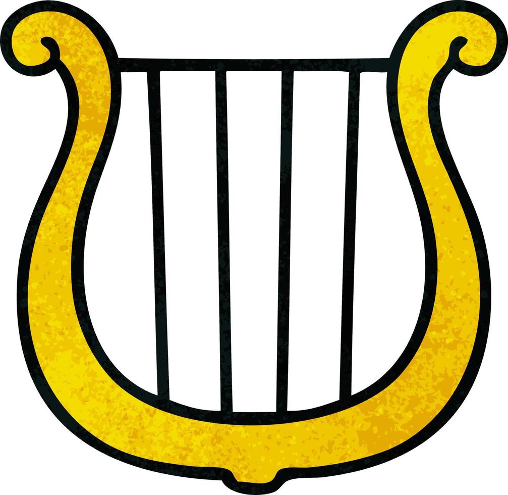 retro grunge texture cartoon golden harp vector