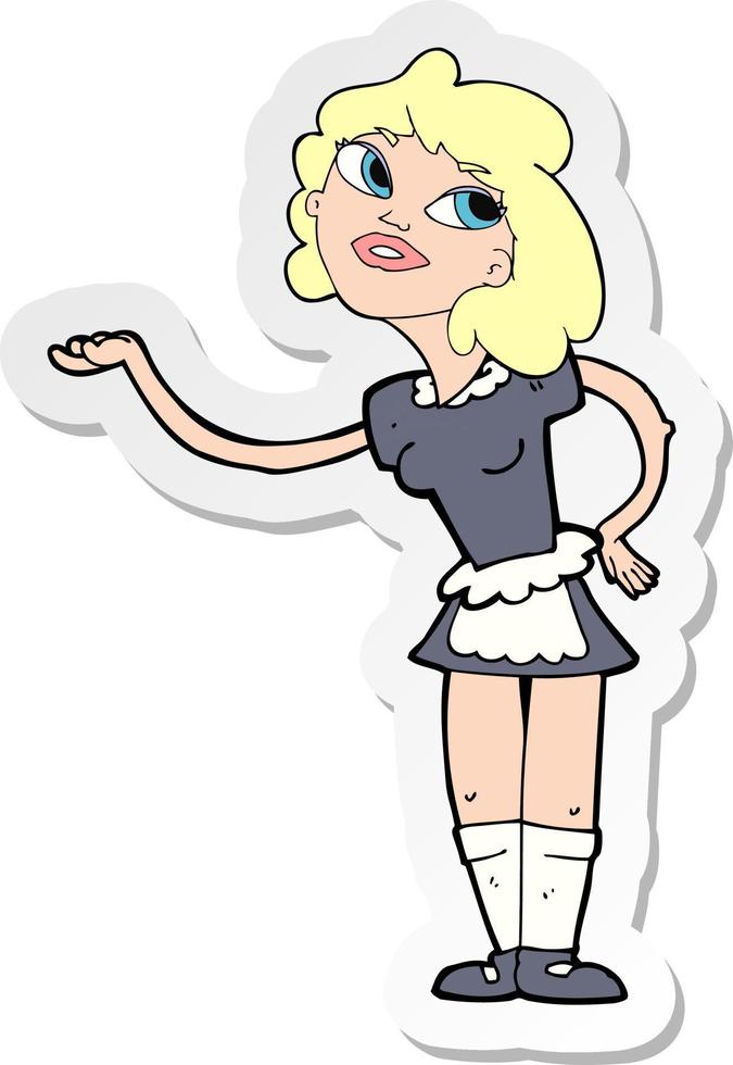 sticker of a cartoon waitress serving vector