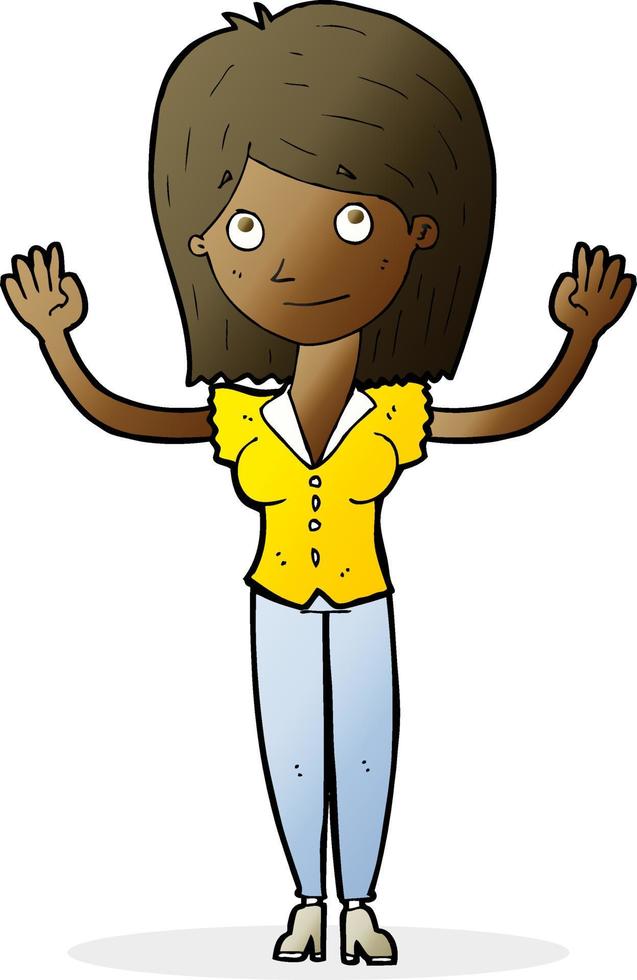 cartoon woman holding up hands vector