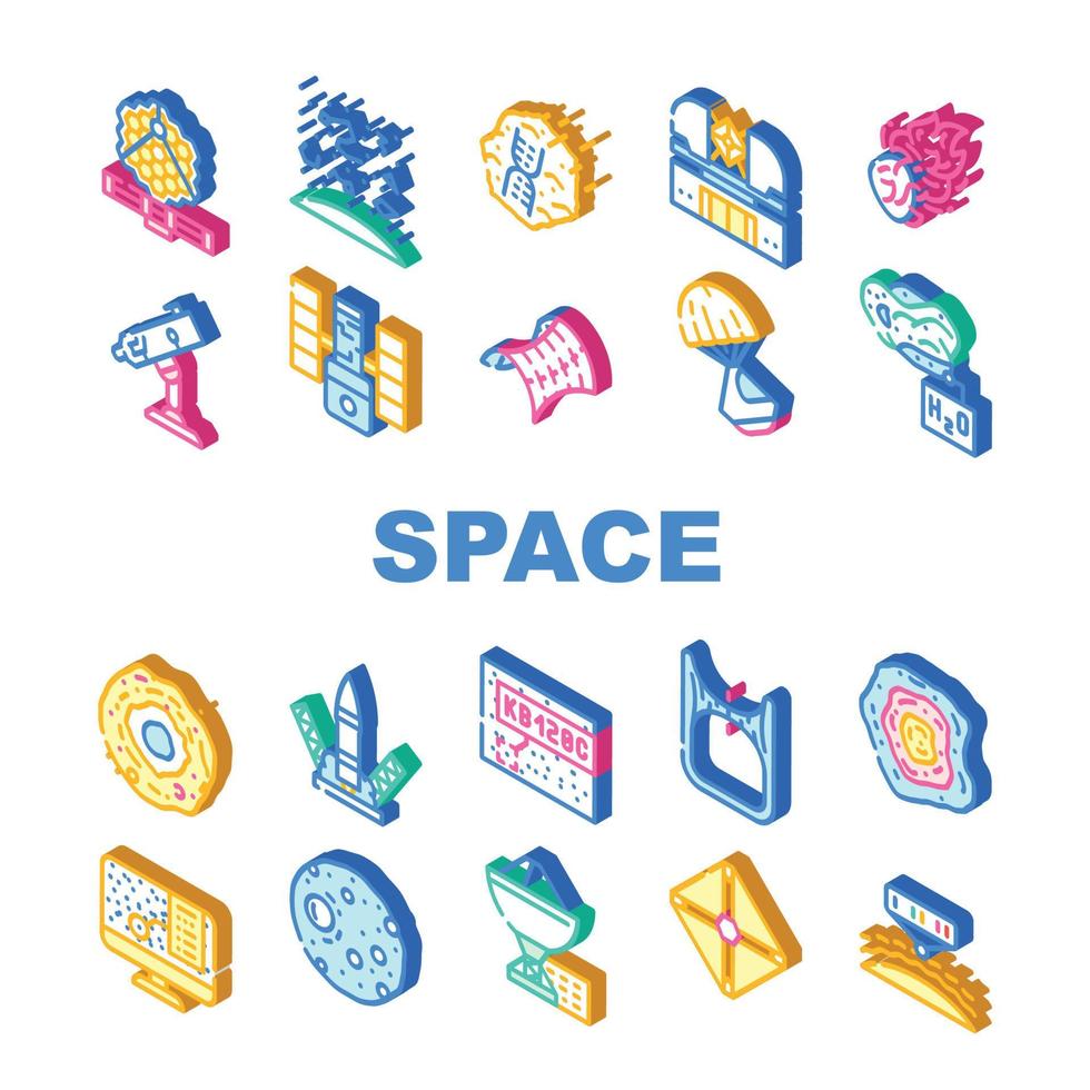 Space Researchment Equipment Icons Set Vector