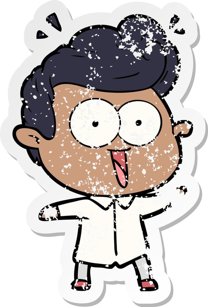 distressed sticker of a cartoon excited man vector