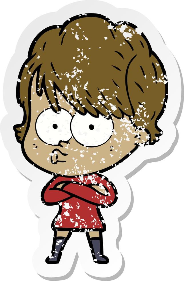 distressed sticker of a cartoon woman vector