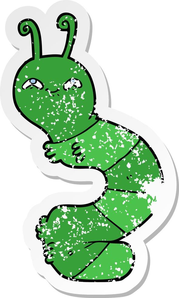 distressed sticker of a cartoon happy caterpillar vector