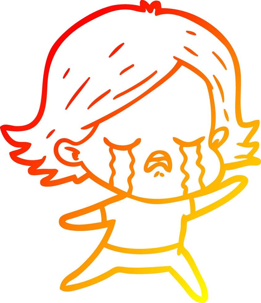 warm gradient line drawing cartoon girl crying vector