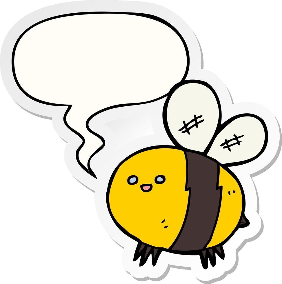 cartoon bee and speech bubble sticker vector