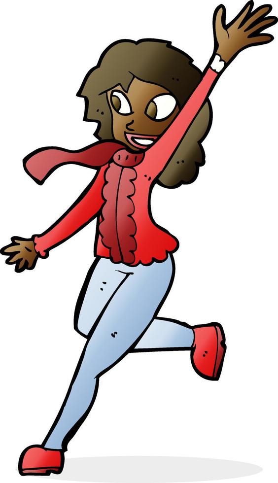 cartoon woman waving dressed for winter vector