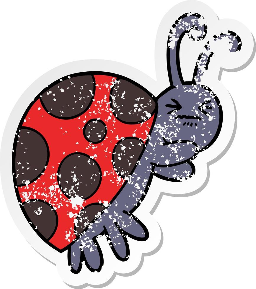 distressed sticker of a cartoon ladybug vector