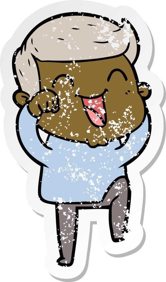 distressed sticker of a cartoon man laughing vector