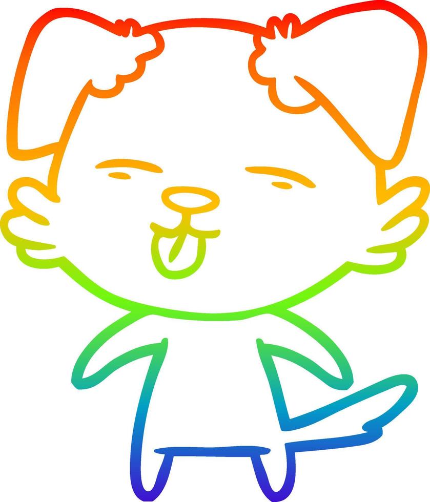 rainbow gradient line drawing cartoon dog sticking out tongue vector