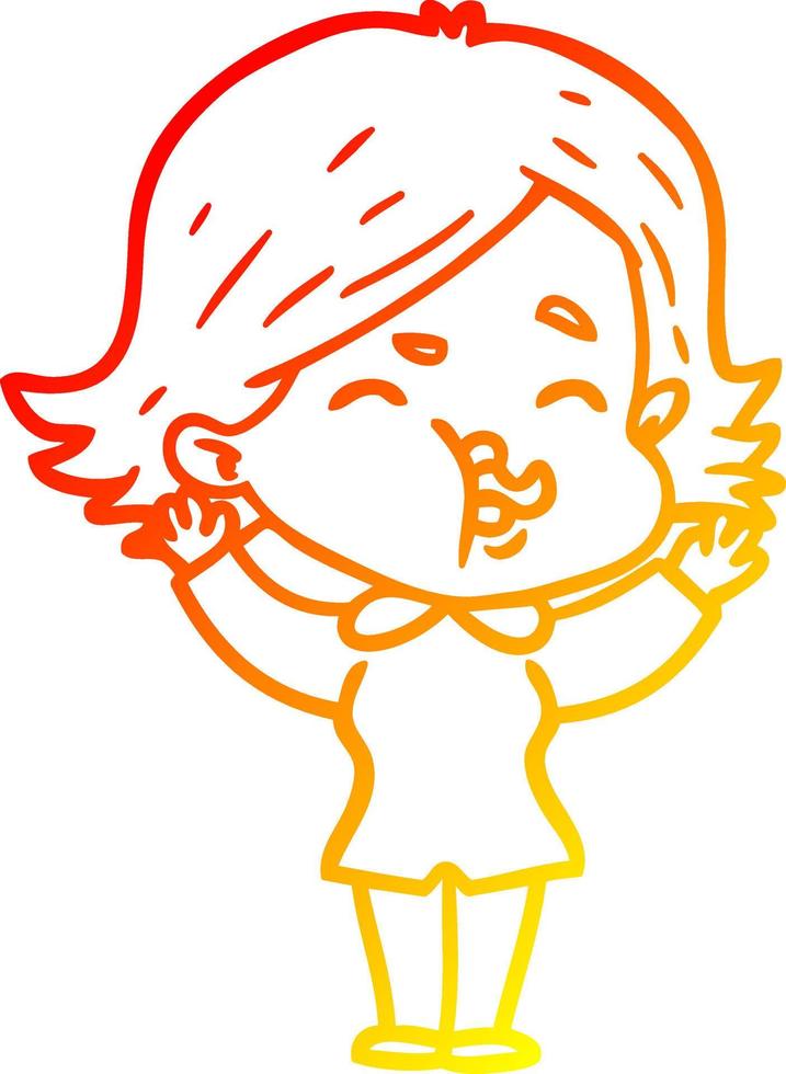 warm gradient line drawing cartoon girl pulling face vector