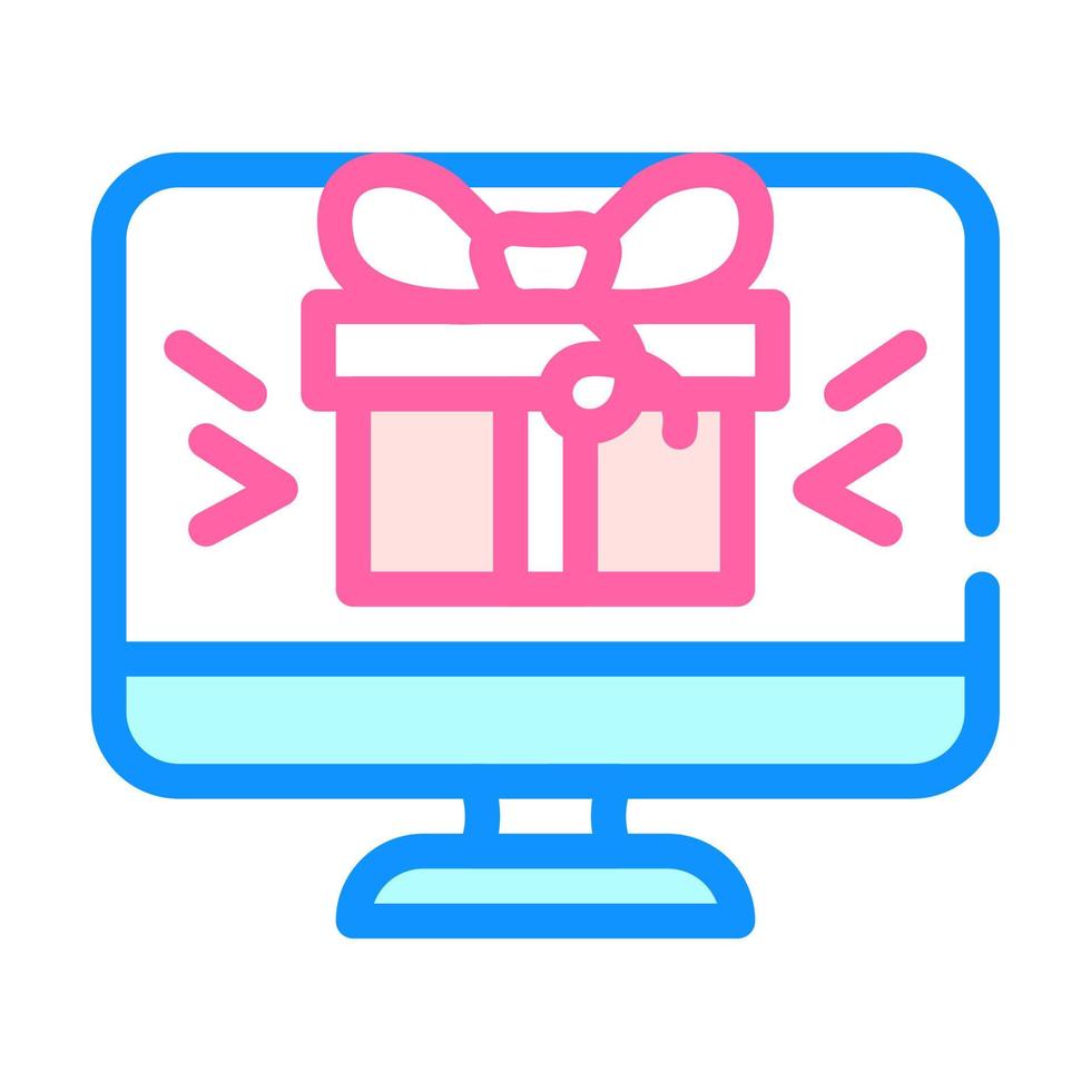 online gift on computer screen color icon vector illustration