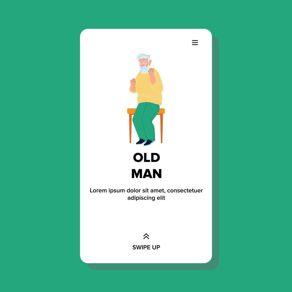 Old Man Sitting On Bench In Park Outdoor Vector