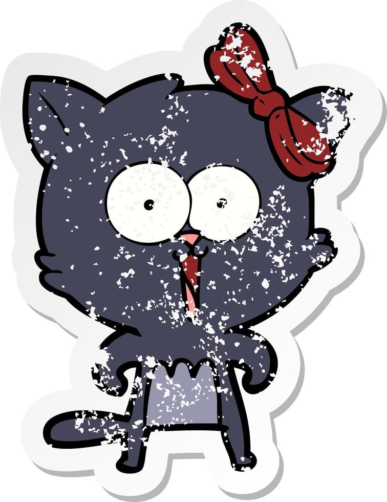 distressed sticker of a cartoon cat vector