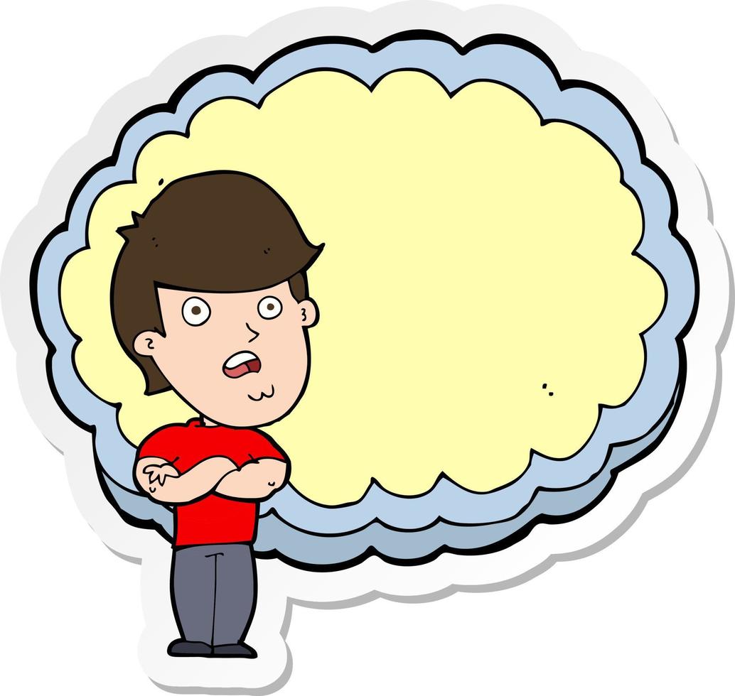 sticker of a cartoon man with text space cloud vector