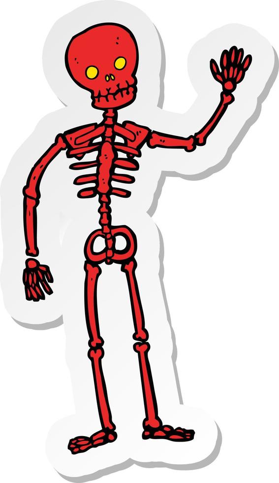 sticker of a cartoon waving skeleton vector