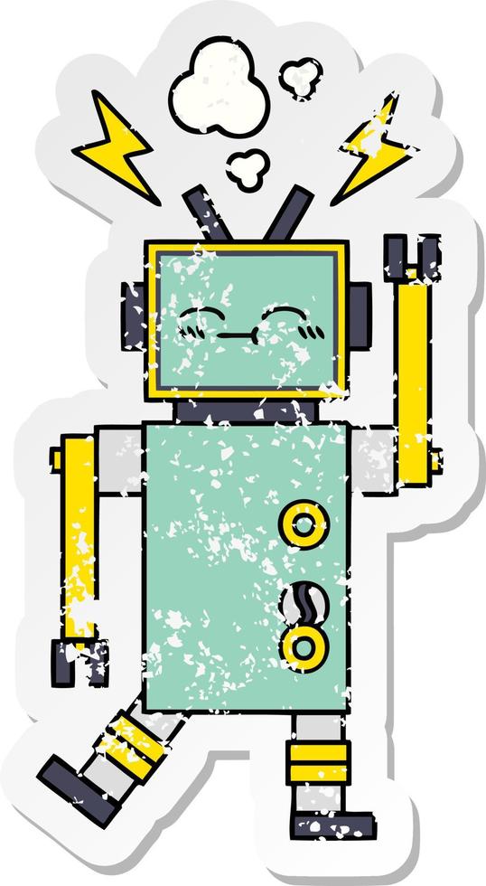 distressed sticker of a cute cartoon robot vector