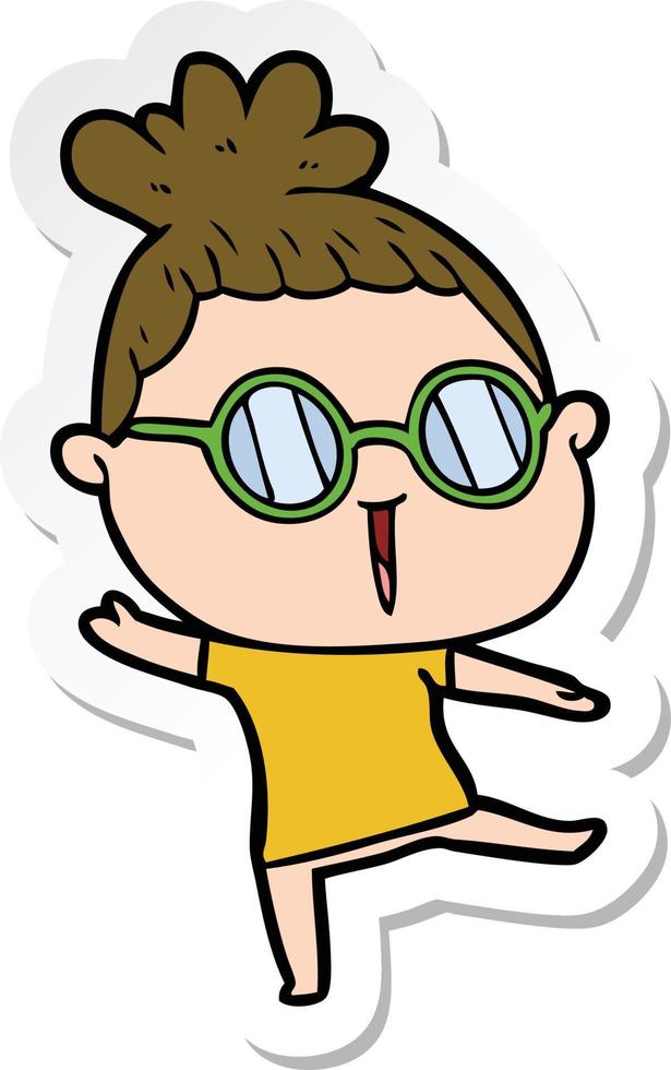 sticker of a cartoon woman wearing spectacles vector