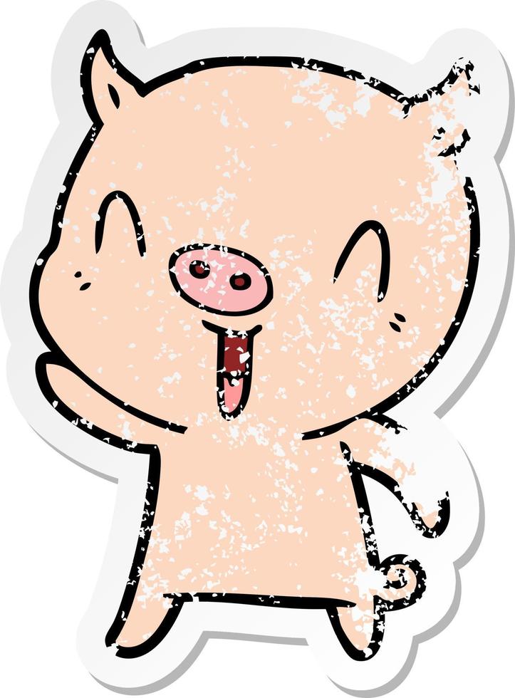 distressed sticker of a happy cartoon pig vector