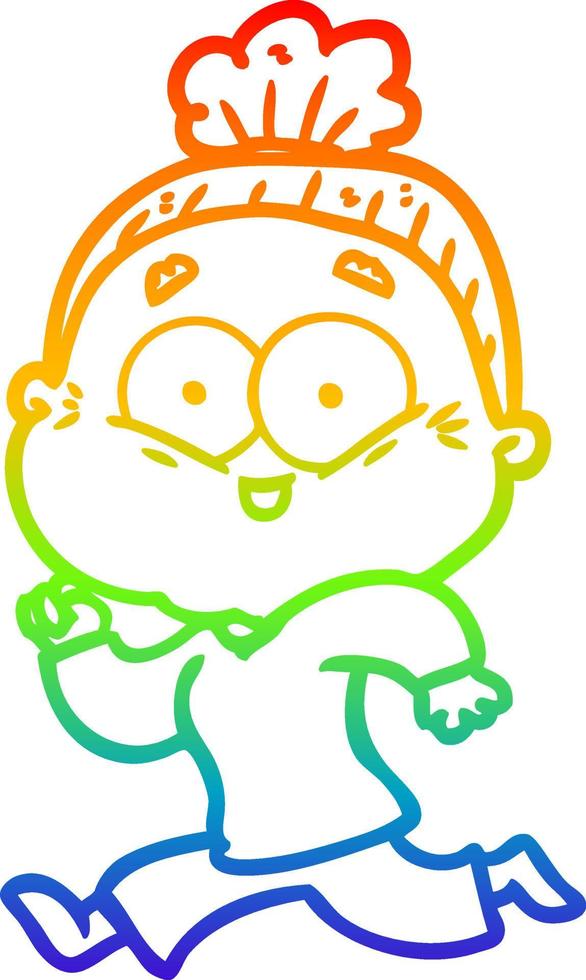 rainbow gradient line drawing cartoon happy old woman vector