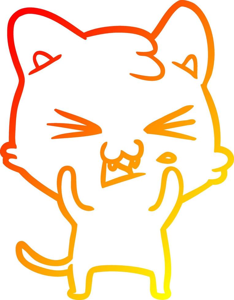 warm gradient line drawing cartoon cat hissing vector