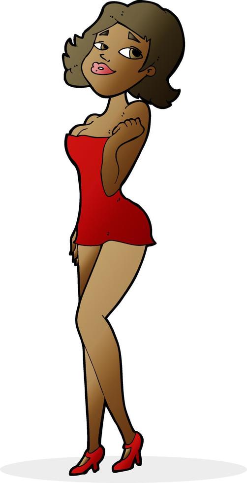 cartoon attractive woman in short dress vector