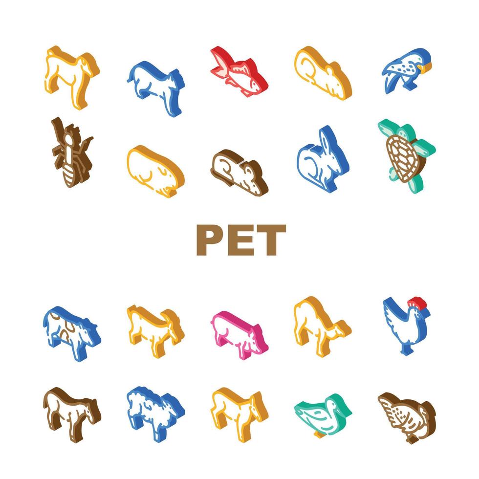 mascota doméstica, granja y mar aqua iconos conjunto vector