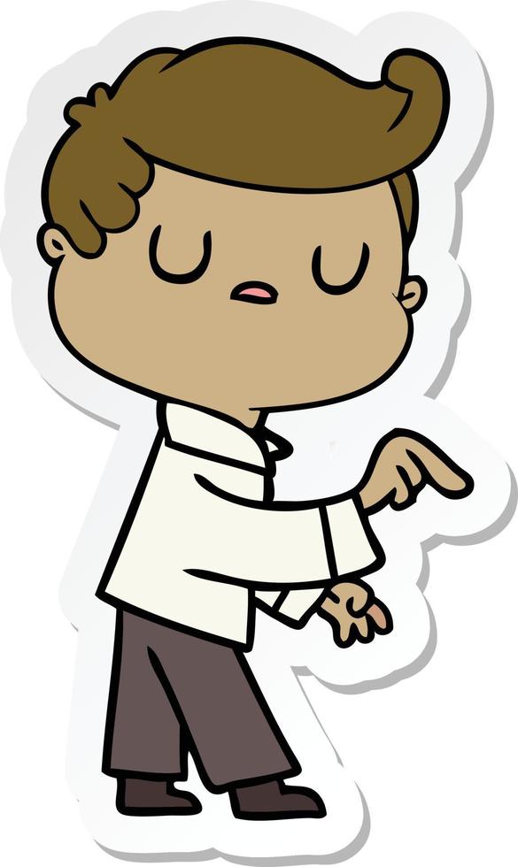 sticker of a cartoon aloof man pointing finger vector