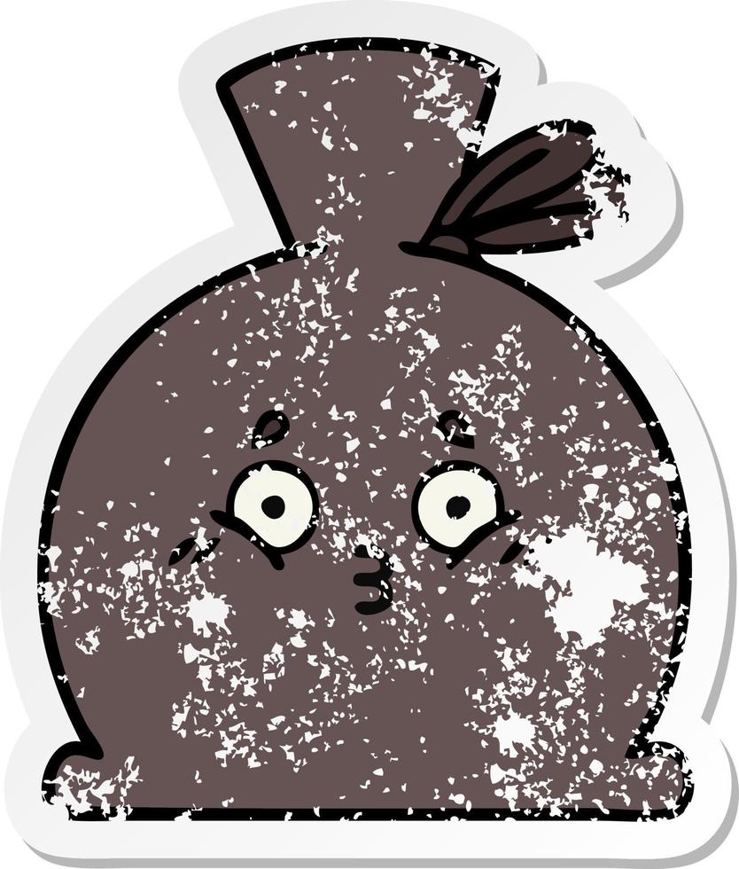 distressed sticker of a cute cartoon sack vector